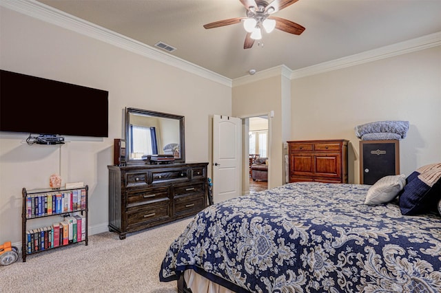 7205 E Nirvana Cir, North Richland Hills, TX 76182 - bedroom featuring ornamental molding, light carpet, ceiling fan, and baseboards
