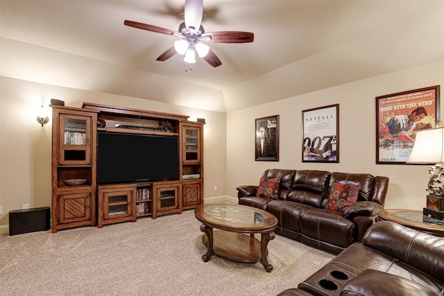 7205 E Nirvana Cir, North Richland Hills, TX 76182 - carpeted living area with a ceiling fan, baseboards, and vaulted ceiling
