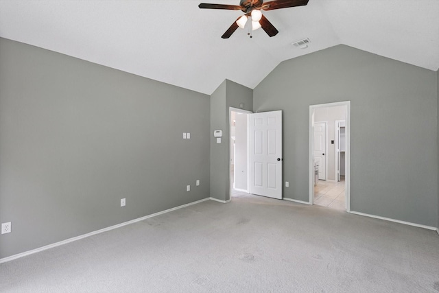 2308 Grandview Dr, Flower Mound, TX 75028 - unfurnished bedroom with lofted ceiling, light colored carpet, baseboards, and a ceiling fan