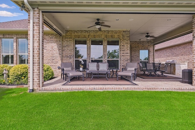 8913 Honeysuckle Dr, Lantana, TX 76226 - view of patio / terrace with a ceiling fan, outdoor lounge area, and grilling area
