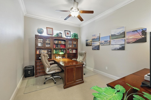8913 Honeysuckle Dr, Lantana, TX 76226 - office space with ornamental molding, ceiling fan, carpet flooring, and baseboards