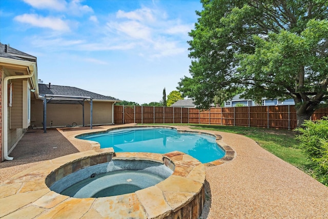 807 Fall Dr, Allen, TX 75002 - view of pool with a fenced backyard, a pool with connected hot tub, and a patio
