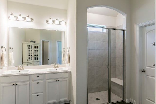 320 Lake Trail Ln, Prosper, TX 75078 - bathroom featuring double vanity and a shower stall