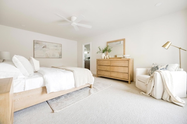7117 La Sobrina Dr, Dallas, TX 75248 - bedroom featuring light carpet, a ceiling fan, and ensuite bath