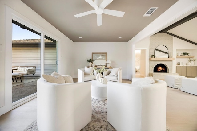 7117 La Sobrina Dr, Dallas, TX 75248 - living room featuring a ceiling fan, a fireplace, and recessed lighting