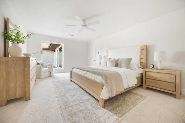 7117 La Sobrina Dr, Dallas, TX 75248 - bedroom with light colored carpet and ceiling fan