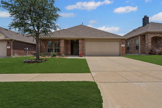 205 Mount Olive Ave, Mckinney, TX 75072 - single story home with a garage, brick siding, driveway, and a front yard