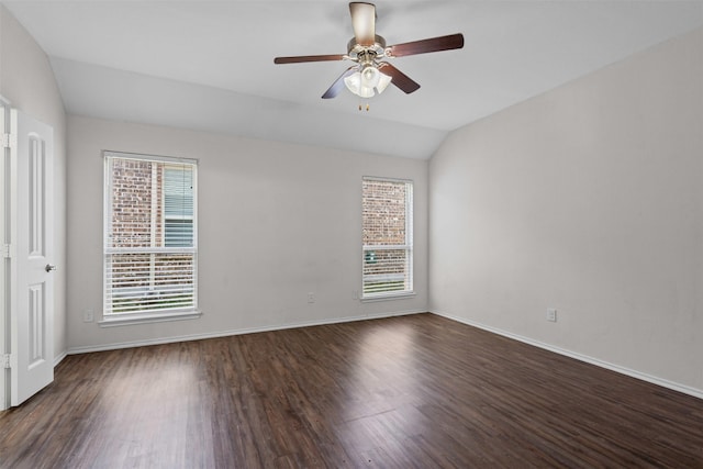 205 Mount Olive Ave, Mckinney, TX 75072 - unfurnished room with lofted ceiling, wood finished floors, plenty of natural light, a ceiling fan, and baseboards