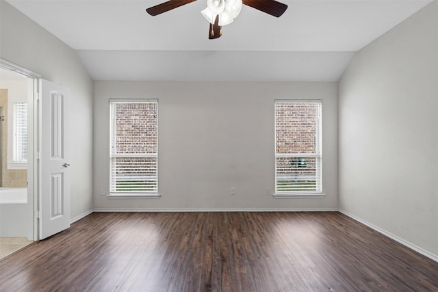 205 Mount Olive Ave, Mckinney, TX 75072 - spare room featuring vaulted ceiling, ceiling fan, wood finished floors, plenty of natural light, and baseboards
