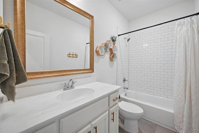 5224 Sonata Trl, Fort Worth, TX 76126 - full bathroom featuring vanity, shower / bath combination with curtain, toilet, and tile patterned floors
