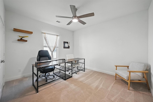 5224 Sonata Trl, Fort Worth, TX 76126 - home office featuring baseboards, light carpet, and a ceiling fan