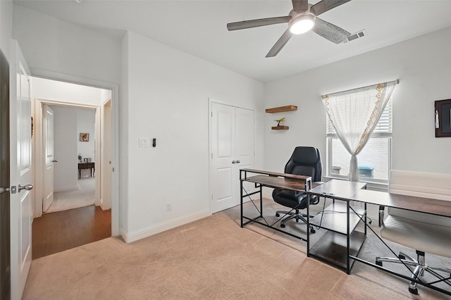 5224 Sonata Trl, Fort Worth, TX 76126 - office featuring light carpet, a ceiling fan, and baseboards