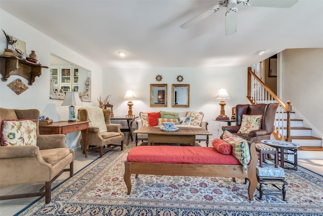 1467 Limerick Ct, Keller, TX 76262 - living room featuring a ceiling fan and stairway