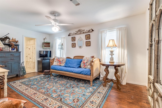 1467 Limerick Ct, Keller, TX 76262 - living room with a ceiling fan, dark wood-type flooring, and baseboards