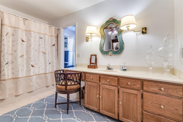 1467 Limerick Ct, Keller, TX 76262 - bathroom with vanity, tile patterned floors, and shower / bathtub combination with curtain