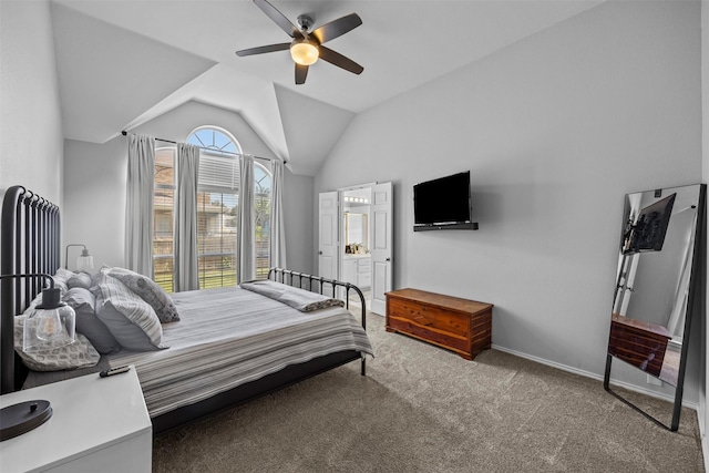 712 Saint Robby Dr, Mansfield, TX 76063 - carpeted bedroom with vaulted ceiling, ceiling fan, and baseboards