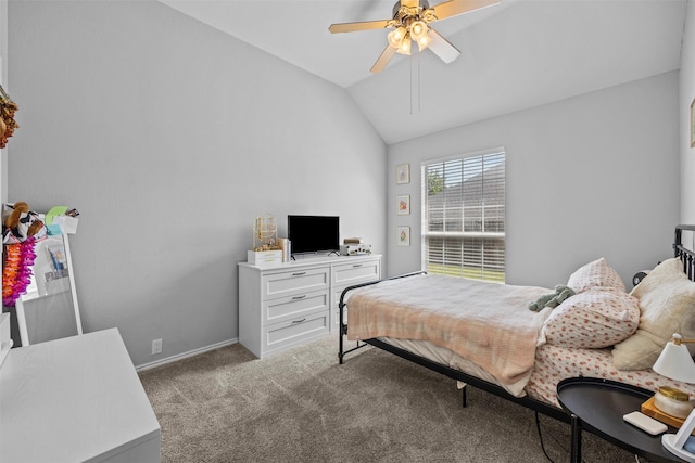 712 Saint Robby Dr, Mansfield, TX 76063 - bedroom with vaulted ceiling, light colored carpet, a ceiling fan, and baseboards