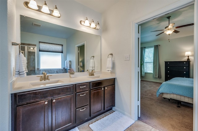 11812 Patton Dr, Frisco, TX 75036 - ensuite bathroom with double vanity, ceiling fan, and a tile shower