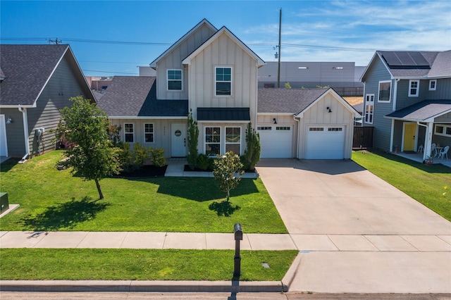 4721 Dry Creek Rd, Sherman, TX 75092 - view of front of home with board and batten siding, an attached garage, driveway, a shingled roof, and a front lawn