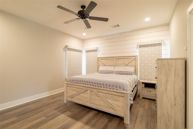4721 Dry Creek Rd, Sherman, TX 75092 - bedroom with wood finished floors, baseboards, recessed lighting, ceiling fan, and wooden walls