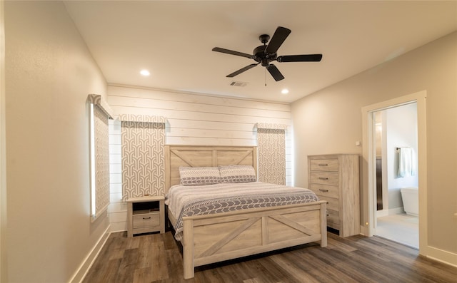 4721 Dry Creek Rd, Sherman, TX 75092 - bedroom with wood finished floors, baseboards, ensuite bath, recessed lighting, and ceiling fan