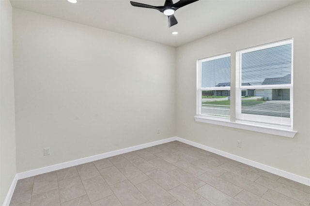 548 Highview Ct, Godley, TX 76044 - spare room featuring ceiling fan, baseboards, recessed lighting, and light tile patterned floors