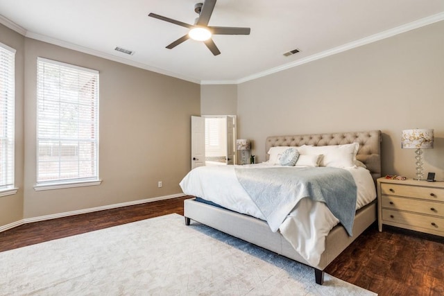 6637 Oakmont Ct, Plano, TX 75093 - bedroom featuring wood finished floors, ornamental molding, baseboards, and ceiling fan
