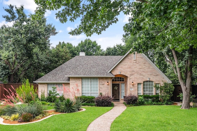 110 San Mateo Ct, Allen, TX 75013 - view of front of home with brick siding, roof with shingles, and a chimney