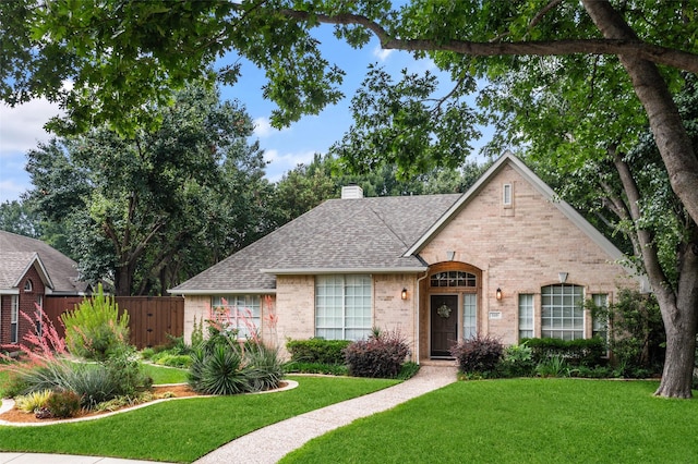 110 San Mateo Ct, Allen, TX 75013 - view of front of property with brick siding, roof with shingles, and a chimney