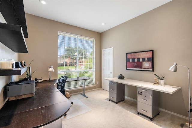110 San Mateo Ct, Allen, TX 75013 - office area with baseboards, light colored carpet, and recessed lighting