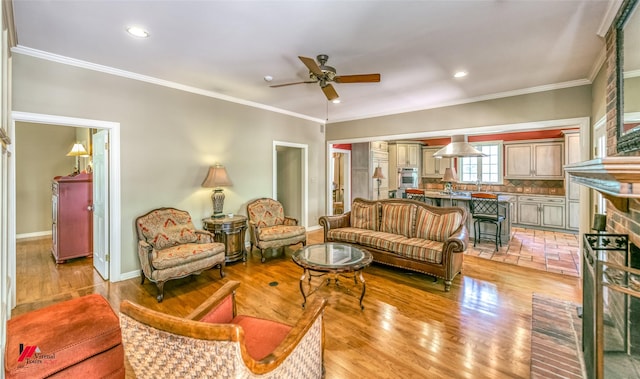 3909 Creswell Ave, Shreveport, LA 71106 - living area with ceiling fan, light wood-type flooring, recessed lighting, ornamental molding, and baseboards