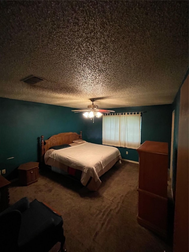 6320 Bocage Dr, Shreveport, LA 71119 - bedroom featuring carpet, a textured ceiling, and a ceiling fan