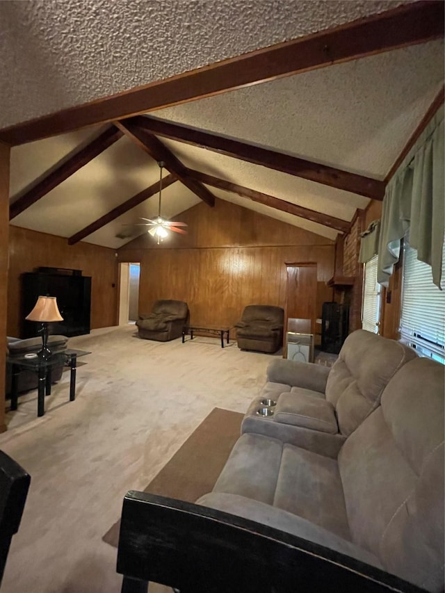 6320 Bocage Dr, Shreveport, LA 71119 - living area featuring wood walls, carpet floors, and ceiling fan