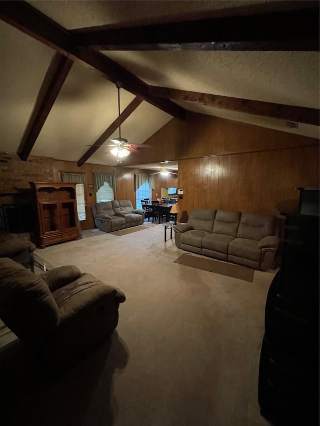 6320 Bocage Dr, Shreveport, LA 71119 - carpeted living area with wooden walls and ceiling fan