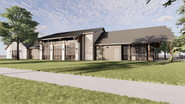 13908 Malinda Dr, Frisco, TX 75033 - view of front of home featuring a standing seam roof, metal roof, and a front lawn