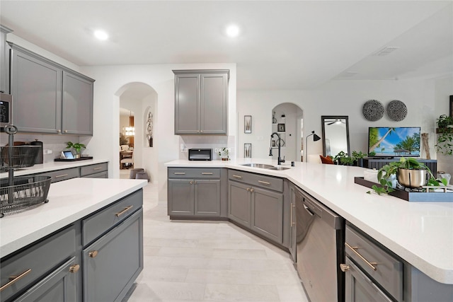 911 Bluewood St, Princeton, TX 75407 - kitchen with a sink, stainless steel appliances, gray cabinetry, and recessed lighting
