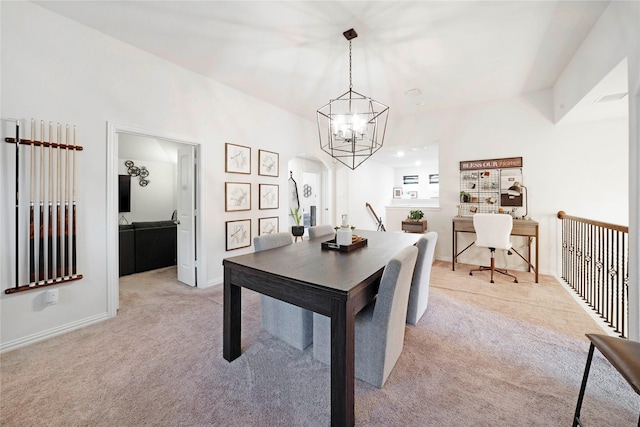 911 Bluewood St, Princeton, TX 75407 - carpeted dining space featuring a chandelier, arched walkways, baseboards, and an office area