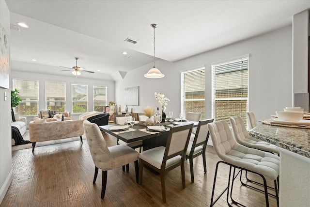 5653 Salt Springs Dr, Fort Worth, TX 76179 - dining area featuring wood finished floors, ceiling fan, and recessed lighting