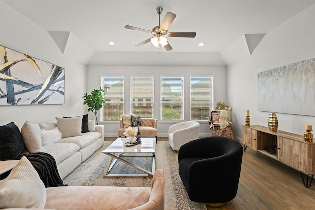 5653 Salt Springs Dr, Fort Worth, TX 76179 - living room with wood finished floors, plenty of natural light, recessed lighting, a ceiling fan, and baseboards