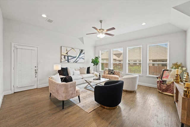 5653 Salt Springs Dr, Fort Worth, TX 76179 - living room featuring healthy amount of natural light, a ceiling fan, wood finished floors, baseboards, and recessed lighting