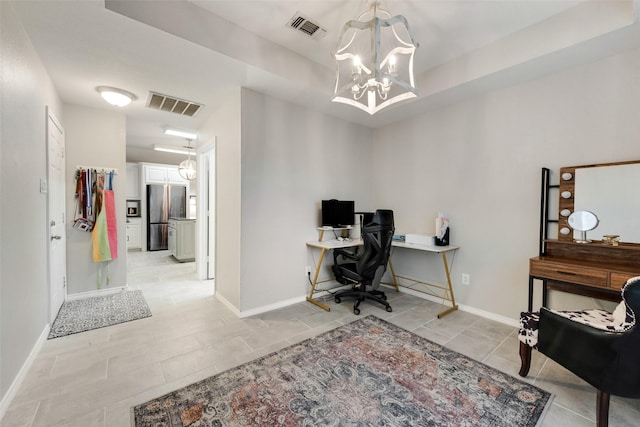 407 W Park Ave, Weatherford, TX 76086 - office featuring a chandelier, light tile patterned flooring, and baseboards