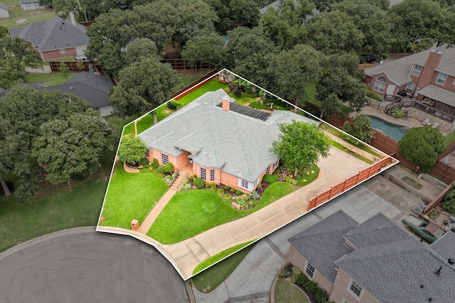 6808 N Oaks Dr, North Richland Hills, TX 76182 - aerial view of residential area with property boundaries highlighted