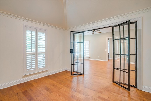 5800 Montford Dr, Colleyville, TX 76034 - unfurnished room with light wood finished floors, vaulted ceiling, baseboards, and ceiling fan