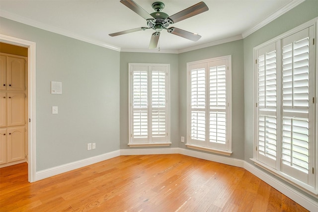 5800 Montford Dr, Colleyville, TX 76034 - unfurnished room with light wood-style floors, baseboards, a ceiling fan, healthy amount of natural light, and crown molding
