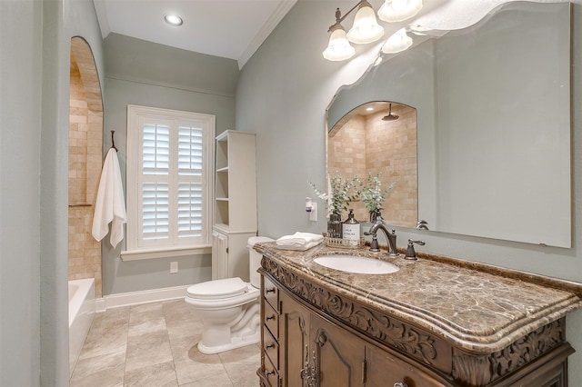 5800 Montford Dr, Colleyville, TX 76034 - bathroom featuring vanity, toilet, tile patterned floors, shower / tub combination, and recessed lighting