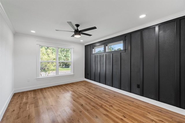 2925 Edmond Ave, Waco, TX 76707 - unfurnished room with ornamental molding, baseboards, a ceiling fan, wood finished floors, and recessed lighting