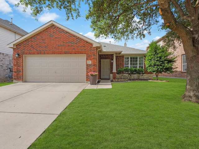 4340 Summer Star Ln, Fort Worth, TX 76244 - view of front facade with brick siding, a garage, driveway, and a front yard