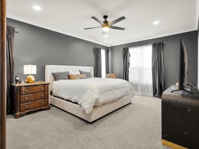 4340 Summer Star Ln, Fort Worth, TX 76244 - bedroom featuring carpet flooring, ornamental molding, recessed lighting, and ceiling fan
