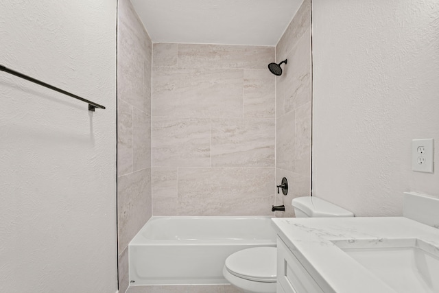 8810 Sugarberry Rd, Dallas, TX 75249 - full bath with toilet, bathing tub / shower combination, a textured wall, and vanity