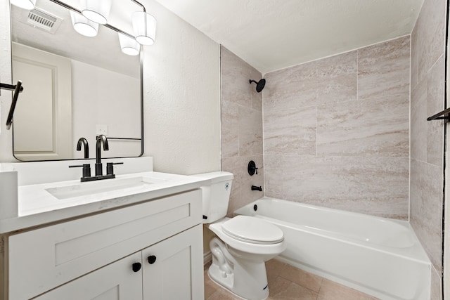 8810 Sugarberry Rd, Dallas, TX 75249 - bathroom with vanity, toilet, tub / shower combination, and tile patterned floors